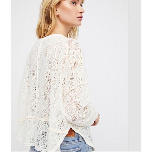 Free People Not Cold In This Floral Knit Lace Top XS Fairycore Cottagecore Boho - Picture 2 of 10